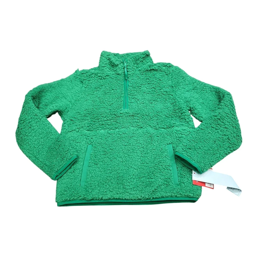 Kids Faux Shearling Half Zip Up Pajama Pullover - Wondershop Green Size Medium 8